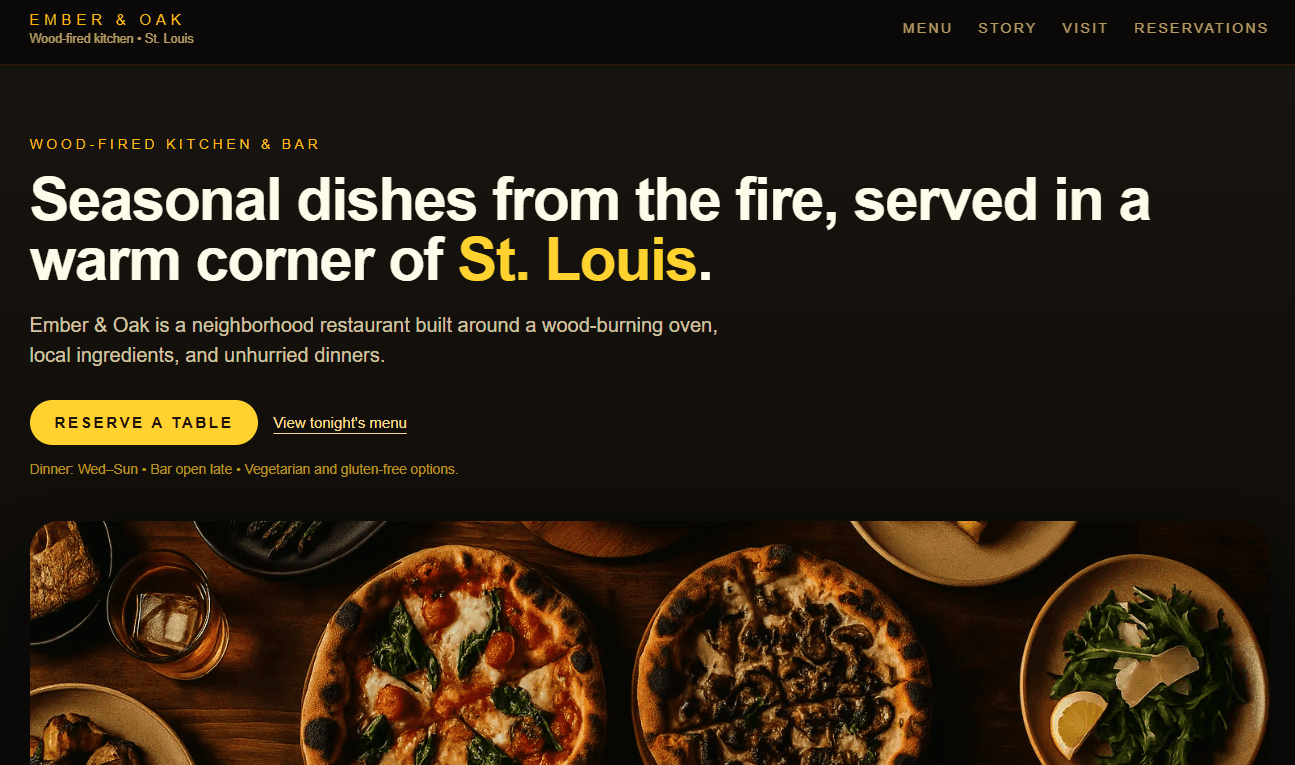 Café/Restaurant website demo – Ember & Oak